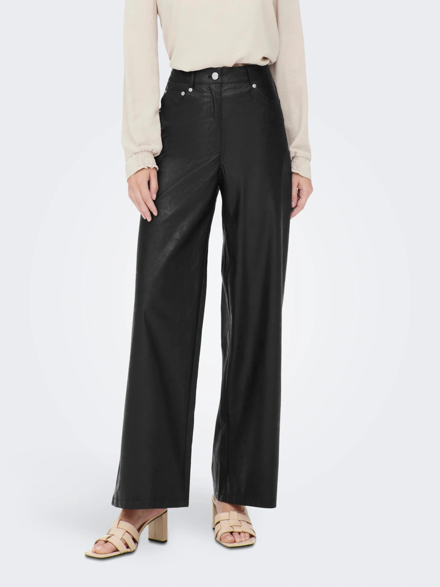 High waisted faux leather Trousers | ONLY® | Only.com