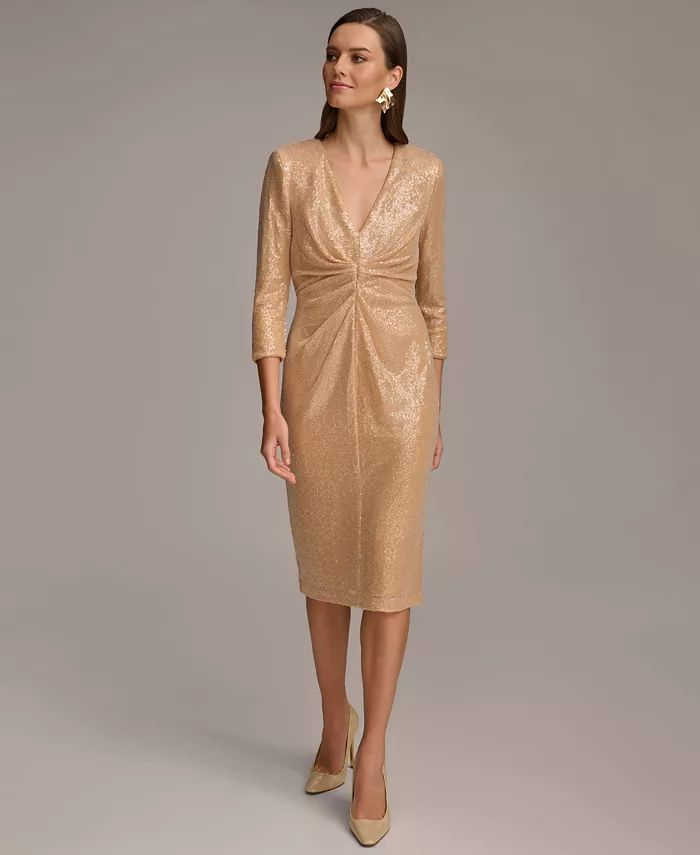 Donna Karan Women's 3/4-Sleeve Sequin Sheath Dress - Macy's | Macy's
