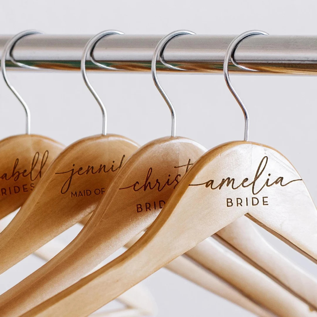 Personalized Bridesmaid Hangers - Wedding Hanger - Wooden Engraved Hanger - Bridal Dress Hanger -... | Etsy (US)