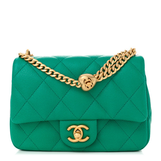 Caviar Quilted Mini Sweetheart Flap Green | FASHIONPHILE (US)