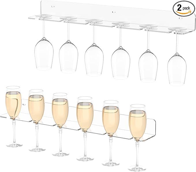Hexsonhoma Champagne Wall Holder for Party 50, Clear Acrylic Wall Mounted Wine Glass Holder, Unde... | Amazon (US)