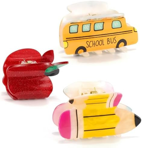 3Pcs Pencil School Bus and Apple Claw Clips for Back to School, Cute Unique Teacher Hair Clips fo... | Amazon (US)