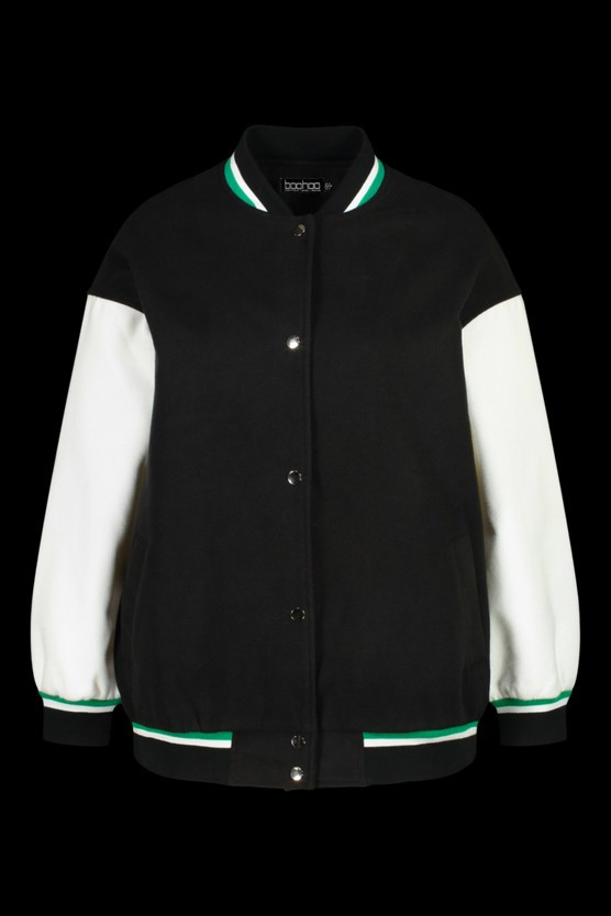 Plus Oversized Contrast Sleeve Varsity Jacket | Boohoo.com (DE)