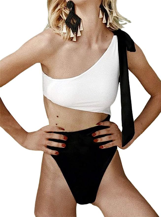 Remidoo Women's One Piece Swimsuit Cutout One Shoulder Bathing Suits Monokini | Amazon (US)