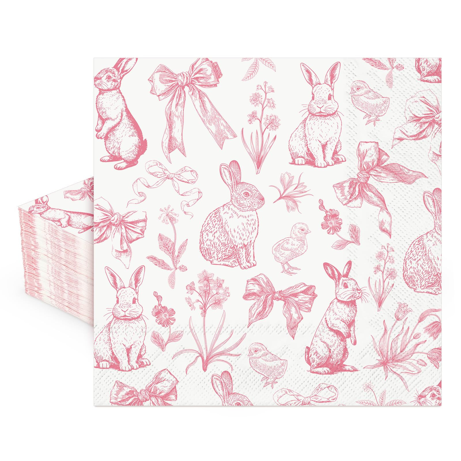AnyDesign 50 Pcs Easter Bunny Paper Napkins Disposable Napkins Pink Rabbit Chick Bow Flower Lunch... | Amazon (US)