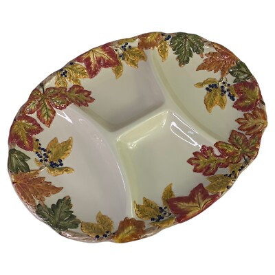 Large Vintage Ceramic Four Section Serving Platter Thanksgiving Harvest Autumn | eBay US