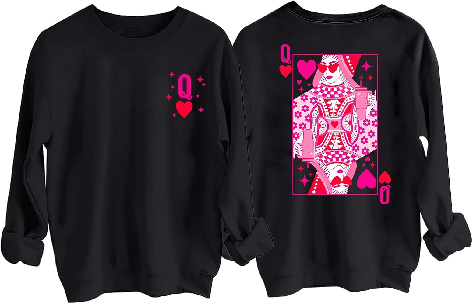 Heart Queen Sweatshirt Queen Playing Card Shirts Valentine's Day Heart Sweatshirts for Women | Amazon (US)