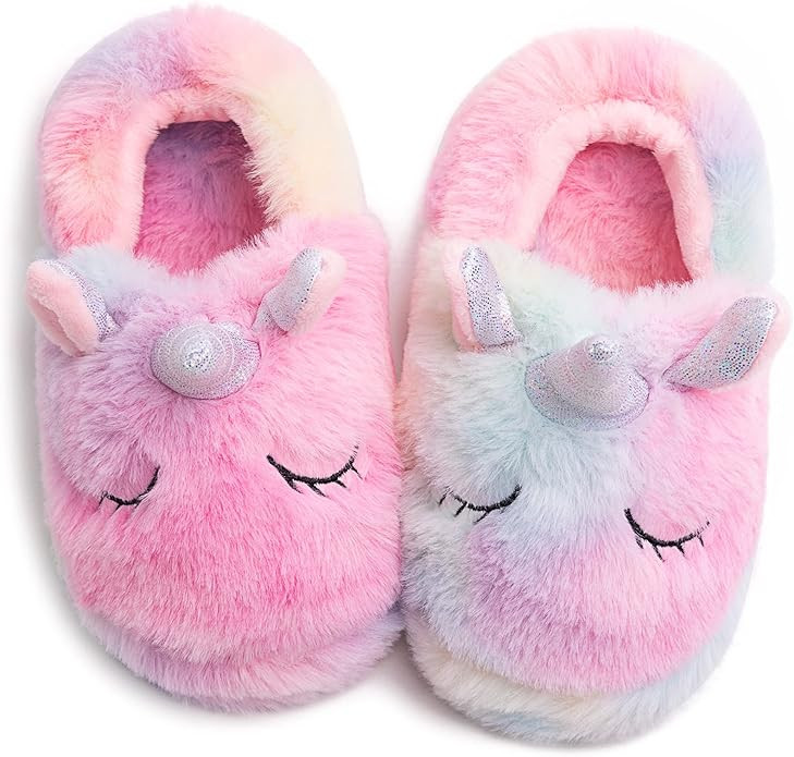 techcity Rainbow Unicorn Slippers/Cute Fluffy Girls Slippers/Cozy Plush Indoor Outdoor Kids Slipp... | Amazon (US)