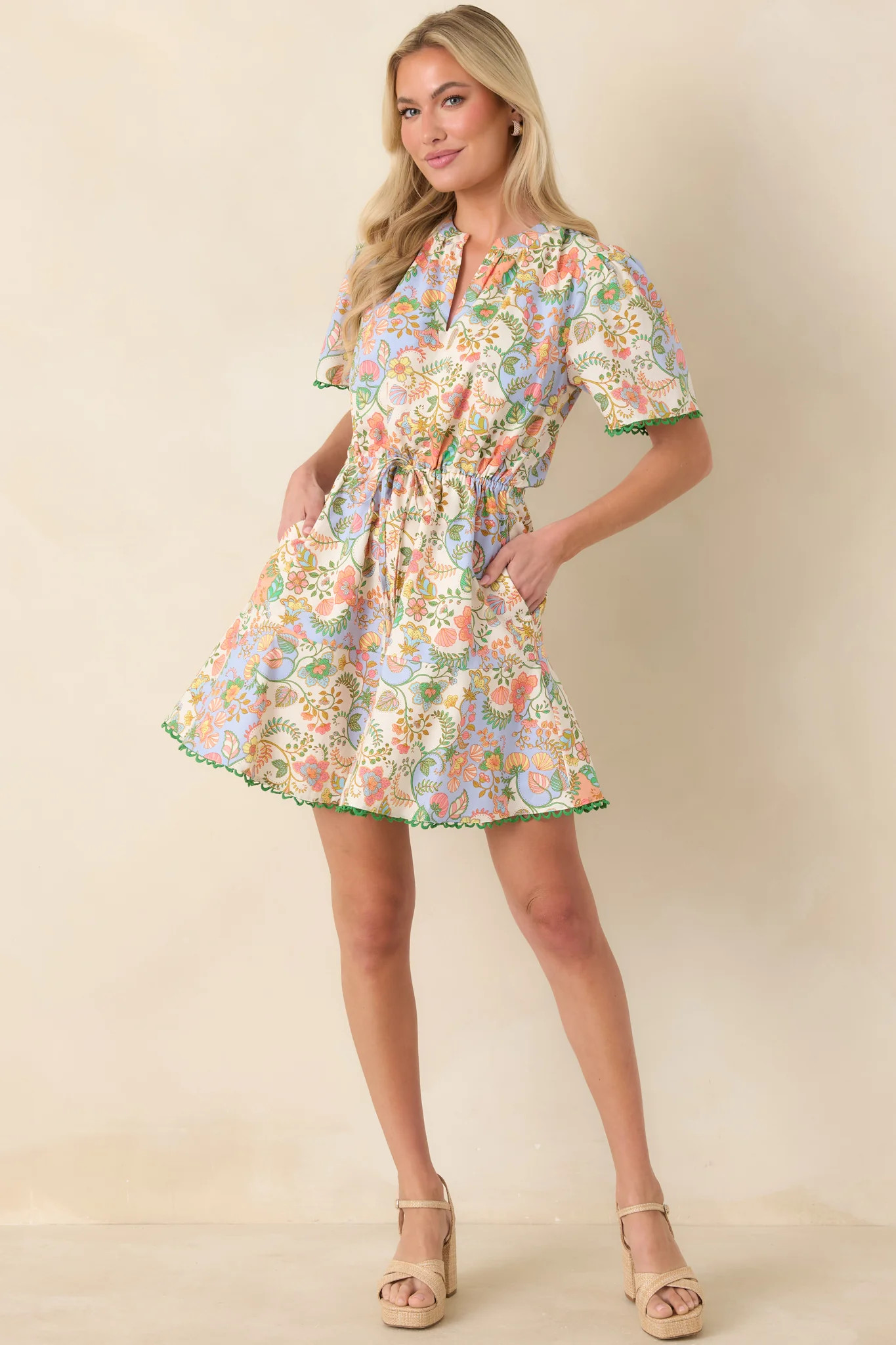 Piece of My Heart Ivory Multi Floral Paisley Cotton Mini Dress | Red Dress