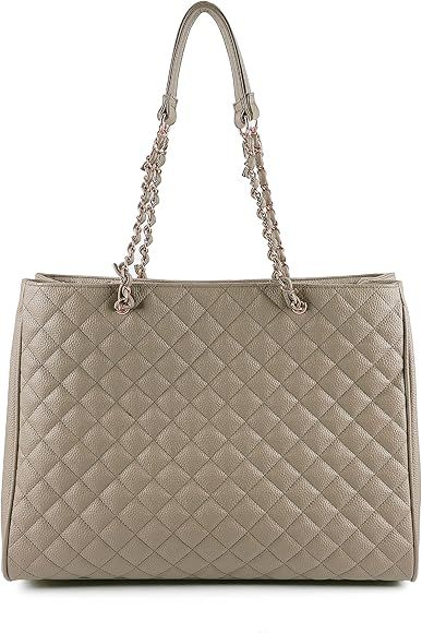 Women's Large Travel Tote Quilted Purse and Work Laptop Handbag - Rose Gold Hardware With Satin I... | Amazon (US)