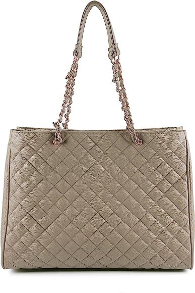 Women's Large Travel Tote Quilted Purse and Work Laptop Handbag - Rose Gold Hardware With Satin I... | Amazon (US)