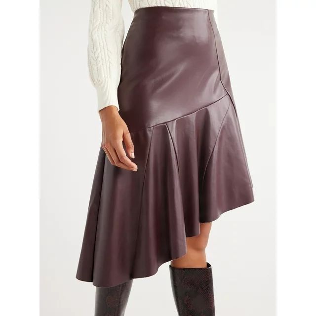 Scoop Women’s Faux Leather Asymmetrical Midi Skirt, Sizes XS-XXL | Walmart (US)