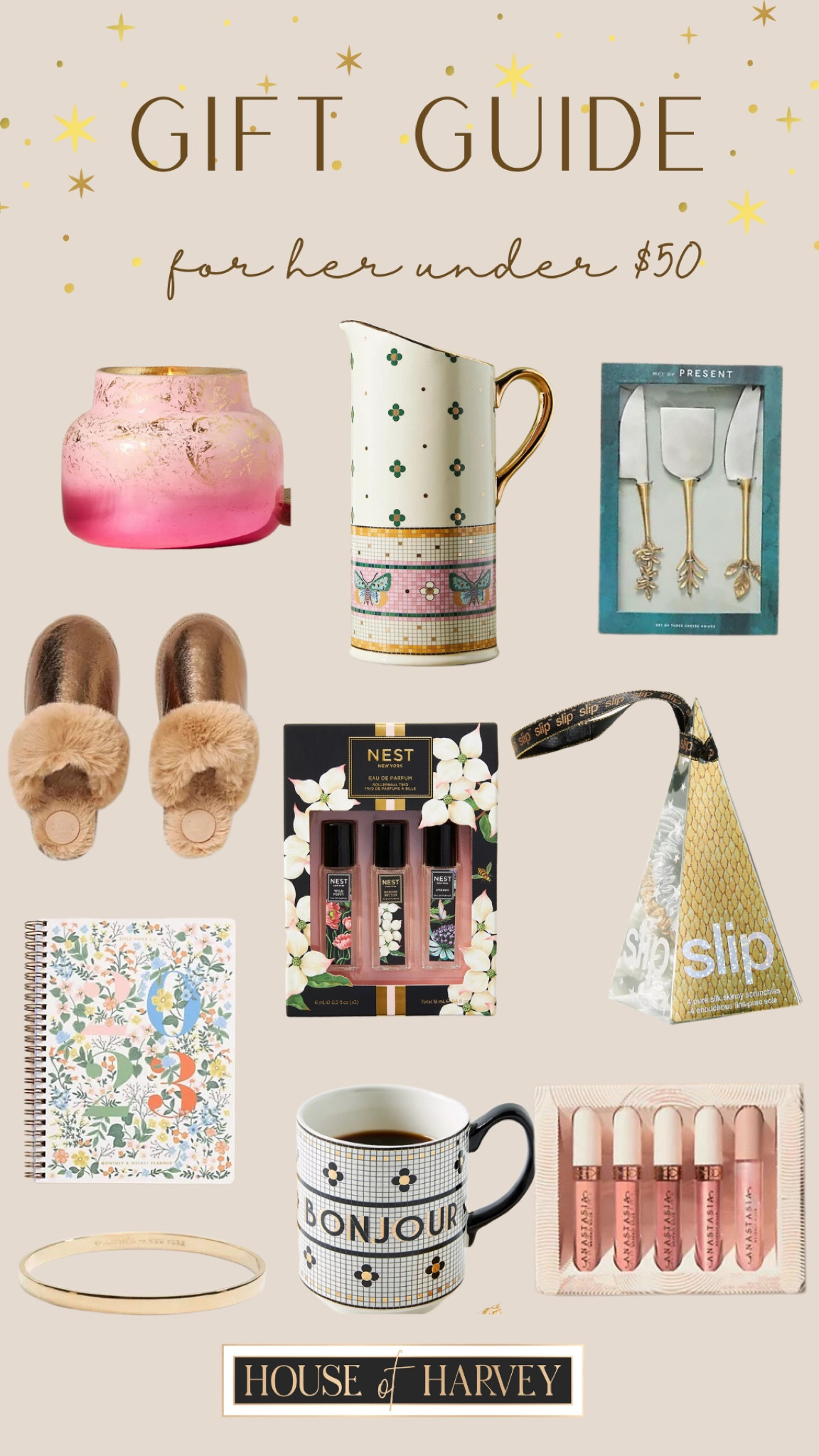 GIFT GUIDE 
gifts for her under $50.00! 

Gift guide, presents, holidays, for her, candle, slippers, planner, mug, cheese knives, pitcher, gift set

#LTKHoliday #LTKunder50 #LTKGiftGuide