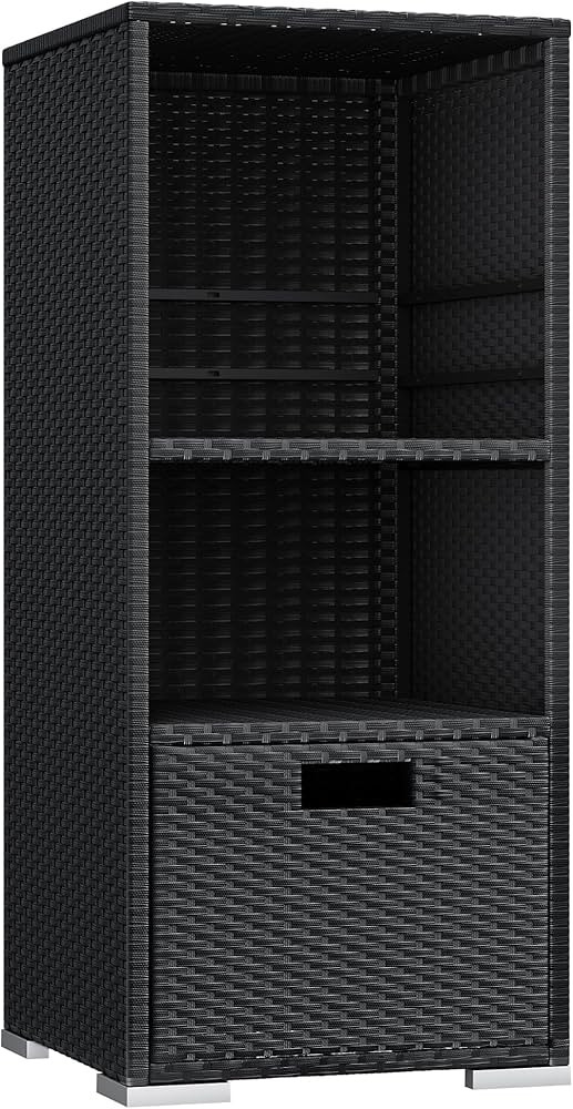 Devoko Outdoor Pool Towel Rack Patio Waterproof Rattan Wicker Storage Cabinet Shed with Shelves &... | Amazon (US)