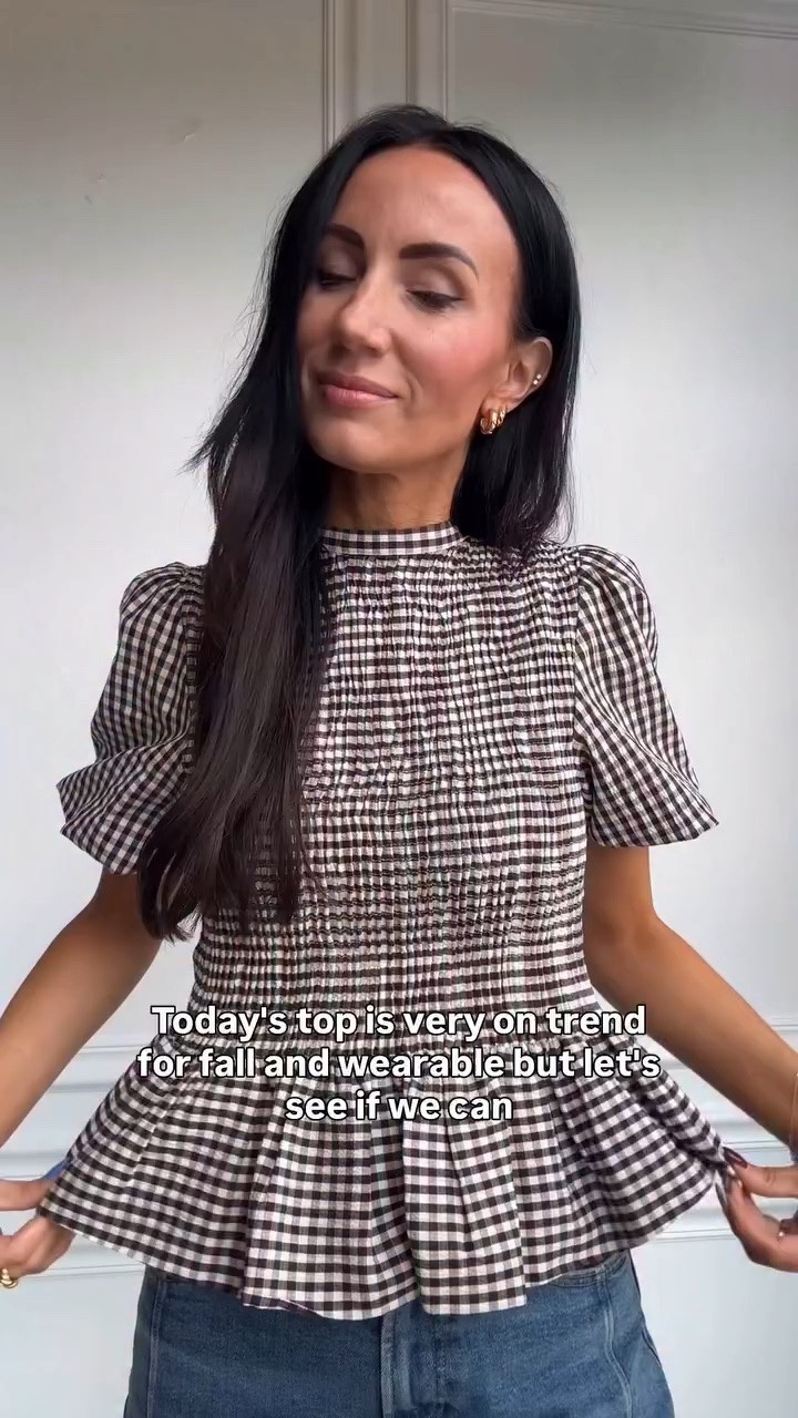This brown gingham print continues to deliver for fall- definitely a basic worth adding to your wardrobe. Take it up a notch with some statement earrings in other fall colors and prints. I love mixed polka dots and plaids this season. Very wearable, very fresh. I’ll link in ltk.