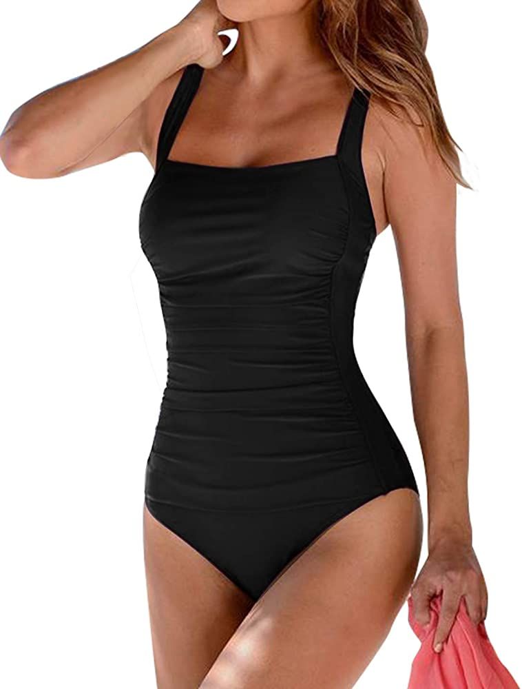 Upopby Women's Vintage Padded Push up One Piece Swimsuits Tummy Control Bathing Suits Plus Size Swim | Amazon (US)