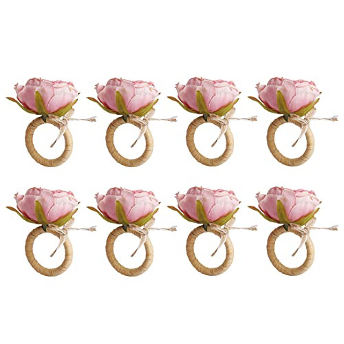 Flower Napkin Rings Set of 8,Pink Peony Flower Handmade Napkin Holder Rings Table Decorations for Wedding,Fall,Daily Party,Picnics,Banquet,Luncheons,Birthday,Christmas,Valentine's,Thanksgiving | Amazon (US)