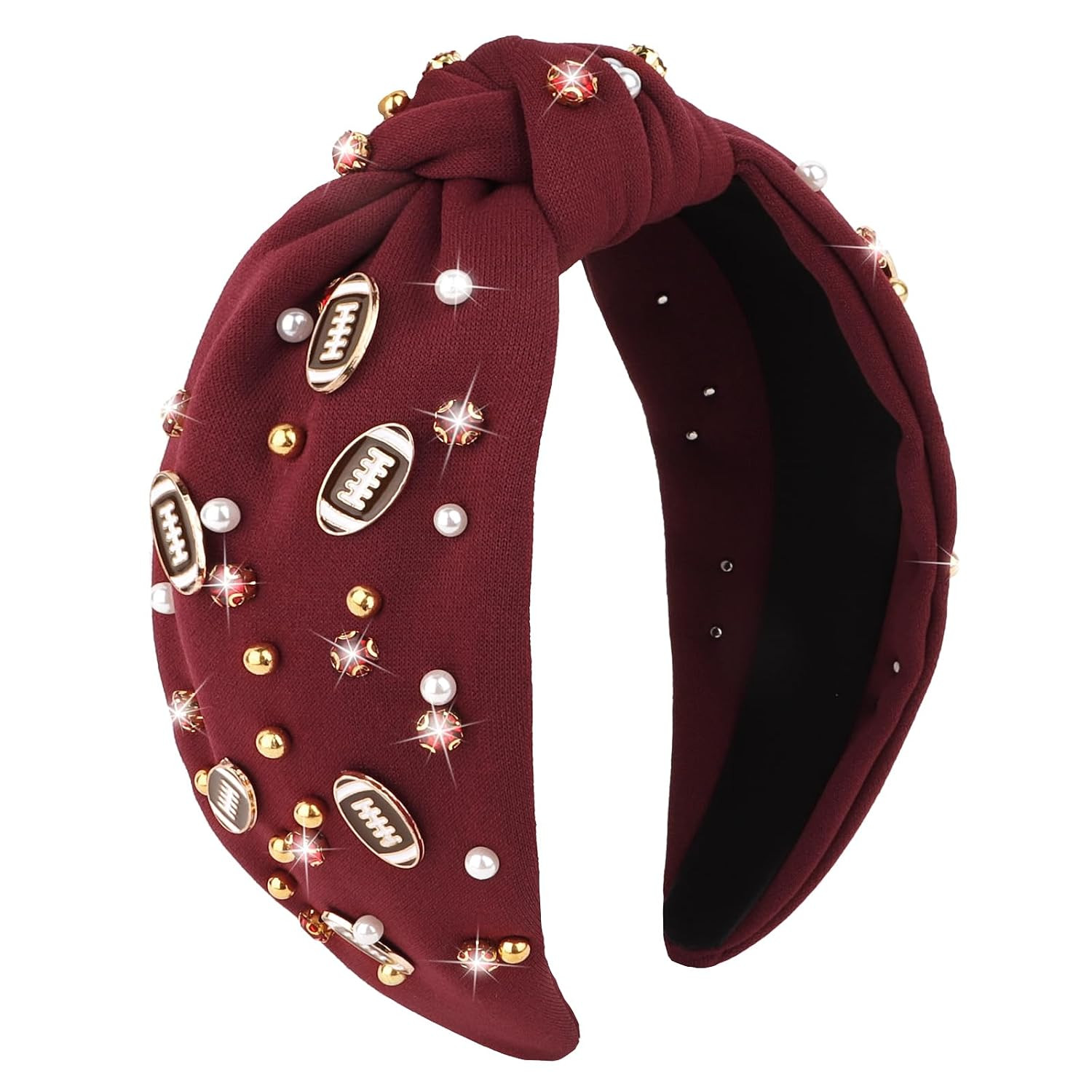 YARIEW Football Headband for Women Pearl Rhinestone Jeweled Knotted Headband Fashion Headband Wid... | Amazon (US)