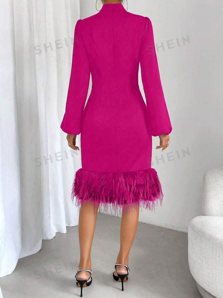 SHEIN BAE Twist Front Fuzzy Hem Fitted Dress | SHEIN