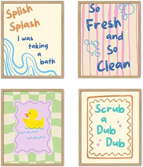 YZSLA Kids Bathroom Wall Art Prints, Retro Preppy Rubber Duck Poster Art | Funny Wall Decorations... | Amazon (US)