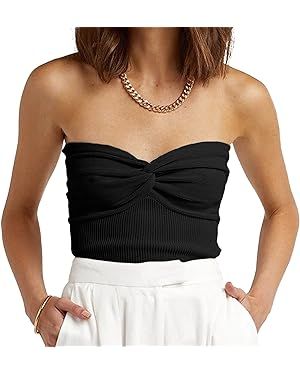 EFAN Womens Tube Tops Summer Sweater Twist Knot Front Knit Bandeau Strapless Ribbed Sleeveless Y2... | Amazon (US)