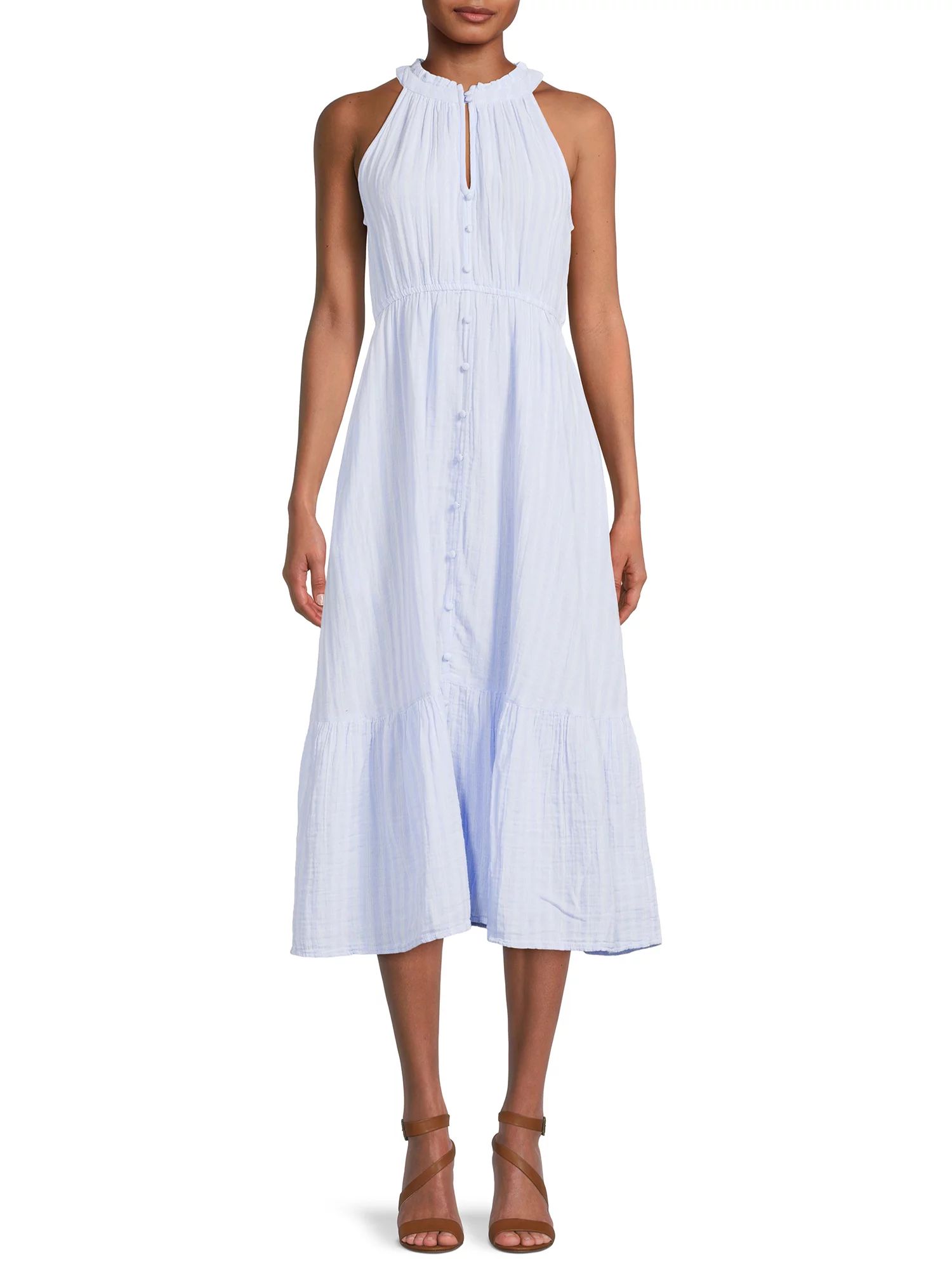 Time and Tru Women's Sleeveless Double Cloth Midi Dress | Walmart (US)