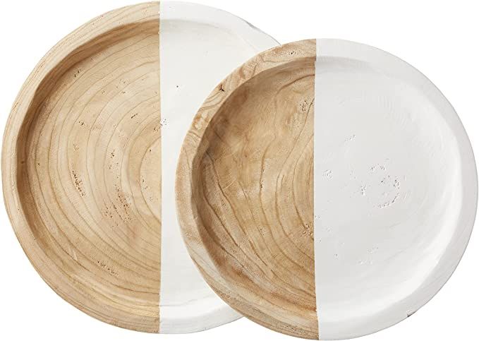 Mud Pie Paulownia Round Tray Set, small 14" dia | large 16" dia, White | Amazon (US)