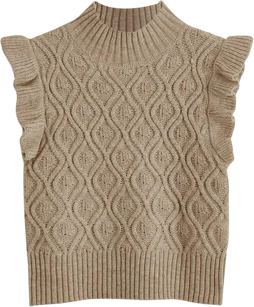 MISSACTIVER Women’s Ruffle Armhole Solid Sweater Vest Casual Mock Neck Sleeveless Knitted Sweat... | Amazon (US)