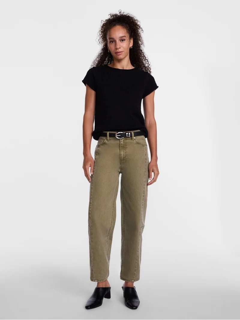 Scenario Women's and Women's Plus High Rise Barrel Jeans, 26", 28" Inseam, Sizes 0-28W | Walmart (US)