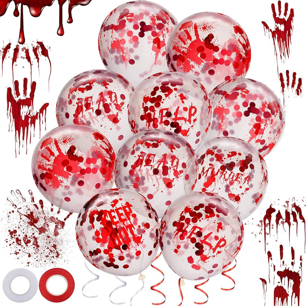 Gejoy 60 Pcs Halloween Scary Balloons Blood Splatter Balloons 12 Inch Confetti Bloody Handprint D... | Amazon (US)