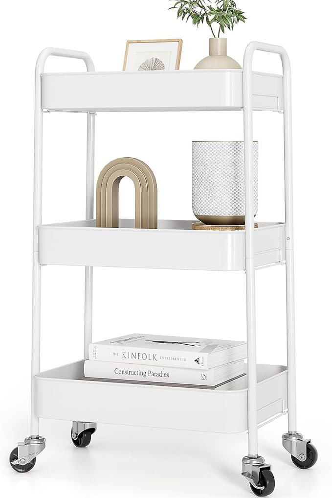 TOOLF 3-Tier Rolling Cart - Metal Utility Storage Organizer with Lockable Wheels, 33 lbs Per Shel... | Amazon (US)