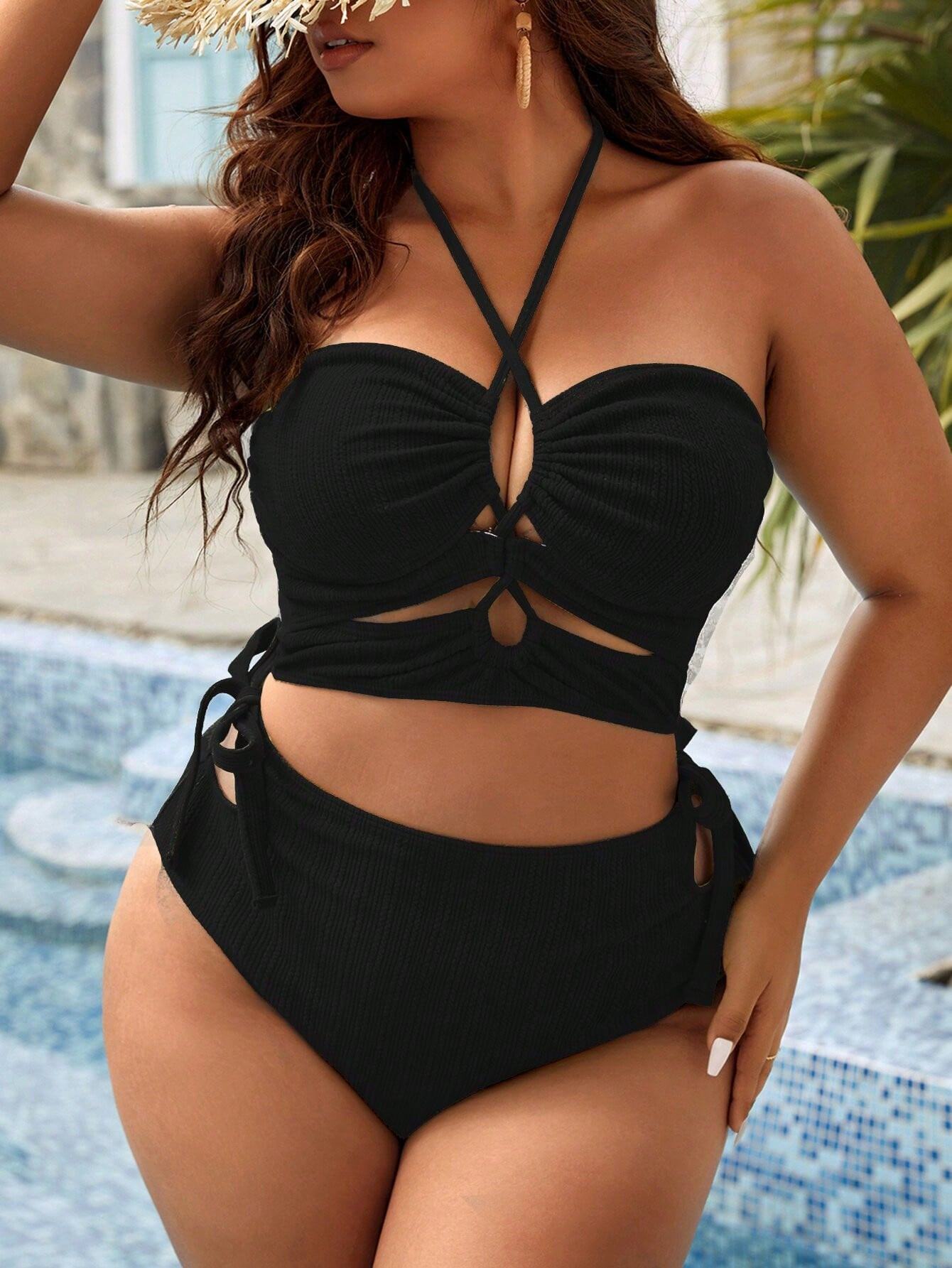 SHEIN Swim BAE Plus Crisscross Tie Side Halter Bikini Swimsuit | SHEIN