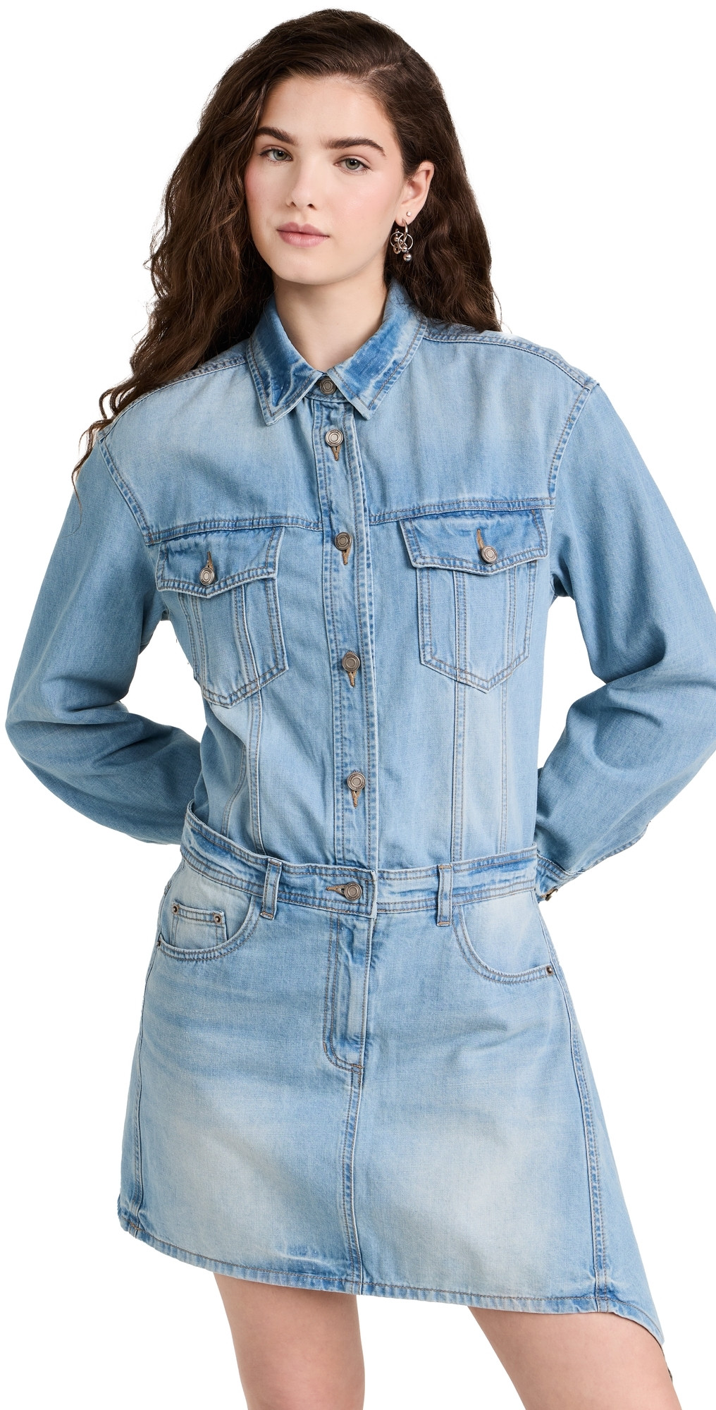 Juun. J Denim Mini Shirtdress Navy 34 | Shopbop