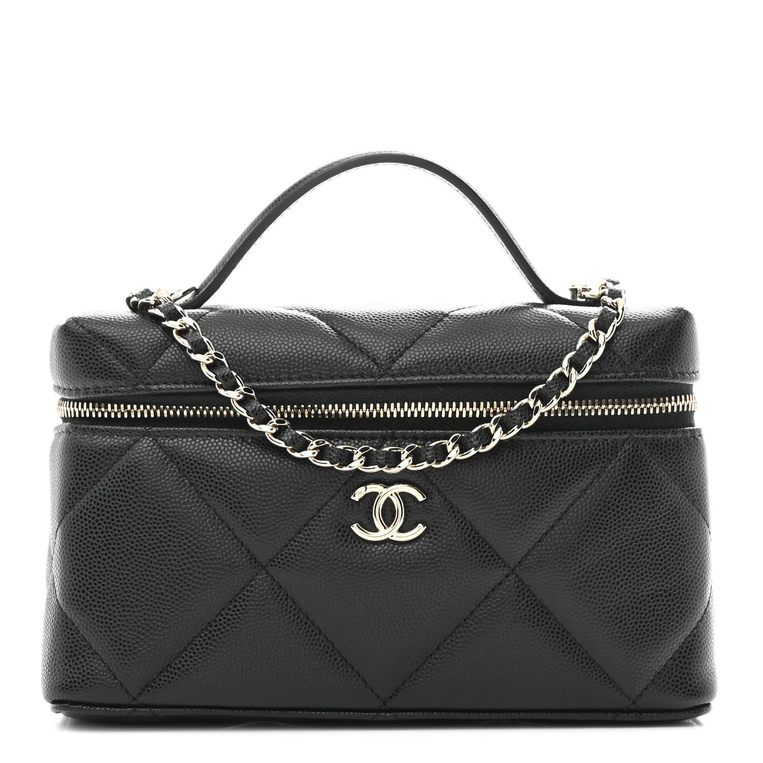 Caviar Quilted Top Handle Slim Vanity With Chain Black | FASHIONPHILE (US)