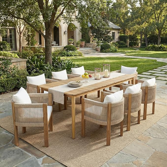 Christopher Knight Home Matera Acacia Wood Outdoor Dining Set for 8, 9 Piece Patio Dining Table a... | Amazon (US)