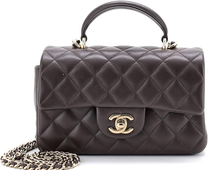 Amazon.com: Chanel, Pre-Loved Classic Single Flap Top Handle Bag Quilted Lambskin Mini, Brown : A... | Amazon (US)