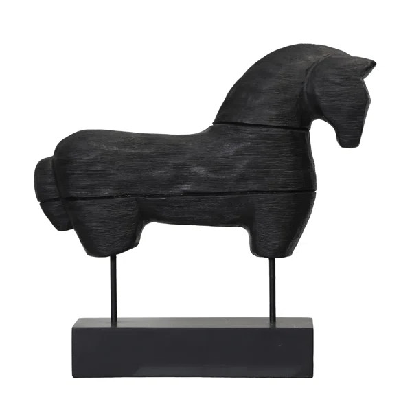 Wood Horse Wood Carving On Stand - Black | Wayfair North America