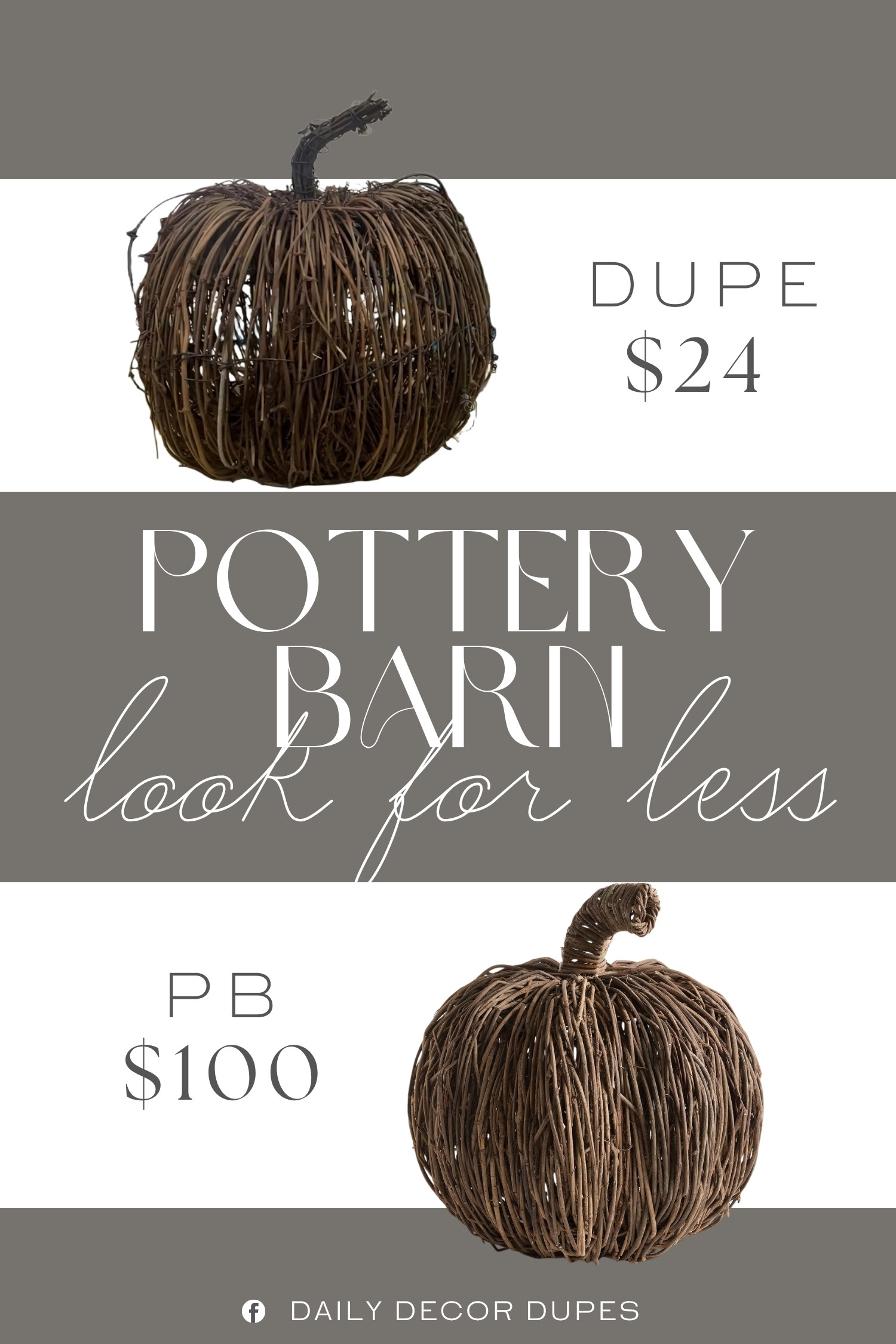 The Pottery Barn Woven Vine Pumpkin features a rustic vine-like texture, sculptural pumpkin shape, and natural brown finish that adds depth to seasonal decorating. At around $24, compared with the $100 designer version shown, this fall decor find makes it easy to bring a cozy, collected look to coffee tables, entryways, shelves, mantels, and dining room displays. Pair it with wood accents, neutral ceramics, dried stems, and other natural textures for an elevated autumn vignette that feels warm without looking overly themed. 🎃🤎✨

Home more affordable option find similar look for less budget friendly affordable cheap cheaper beautiful pretty. Clearance sale coupon code discount code promo code luxury Inspo inspiration inspired by idea ideas Love like these? I share multiple every day in my FB group.
#PotteryBarnInspired #WovenPumpkin #FallDecor #PumpkinDecor #AutumnDecor #RusticFallDecor #NeutralFallDecor #FarmhouseFallDecor #FallHomeDecor 

 #LTKHome