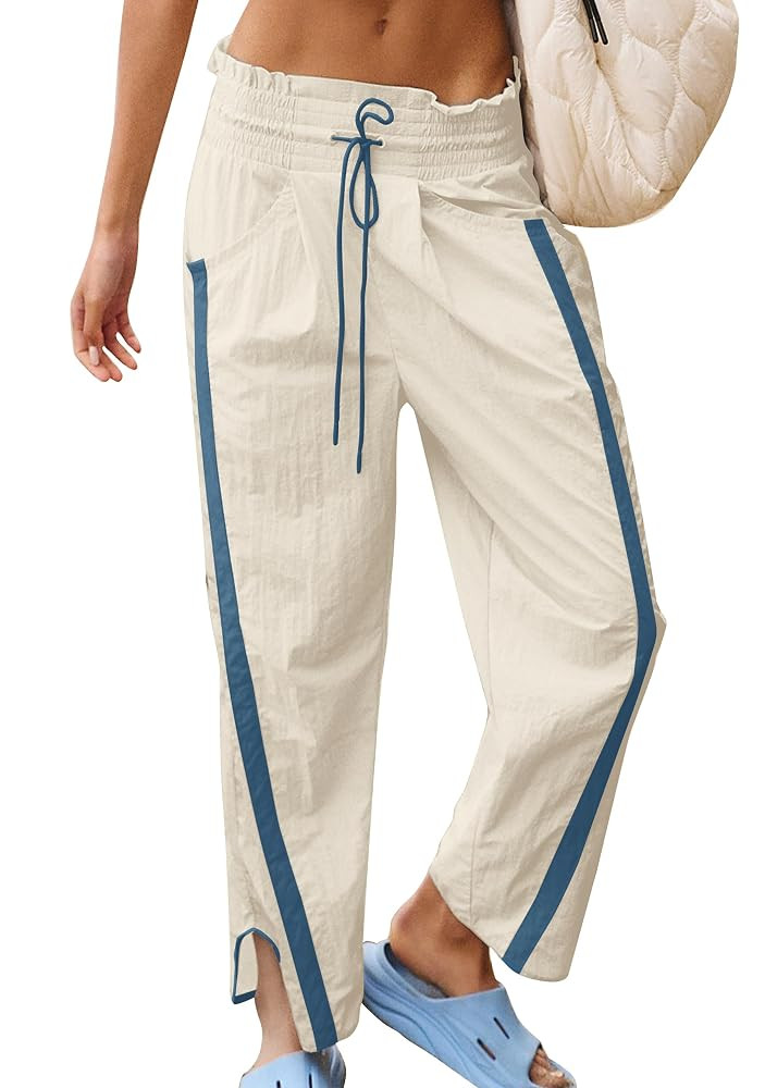 Track Pants Women Casual Drawstring Barrel Pant Lightweight Baggy Contrast Color Workout Pants wi... | Amazon (US)