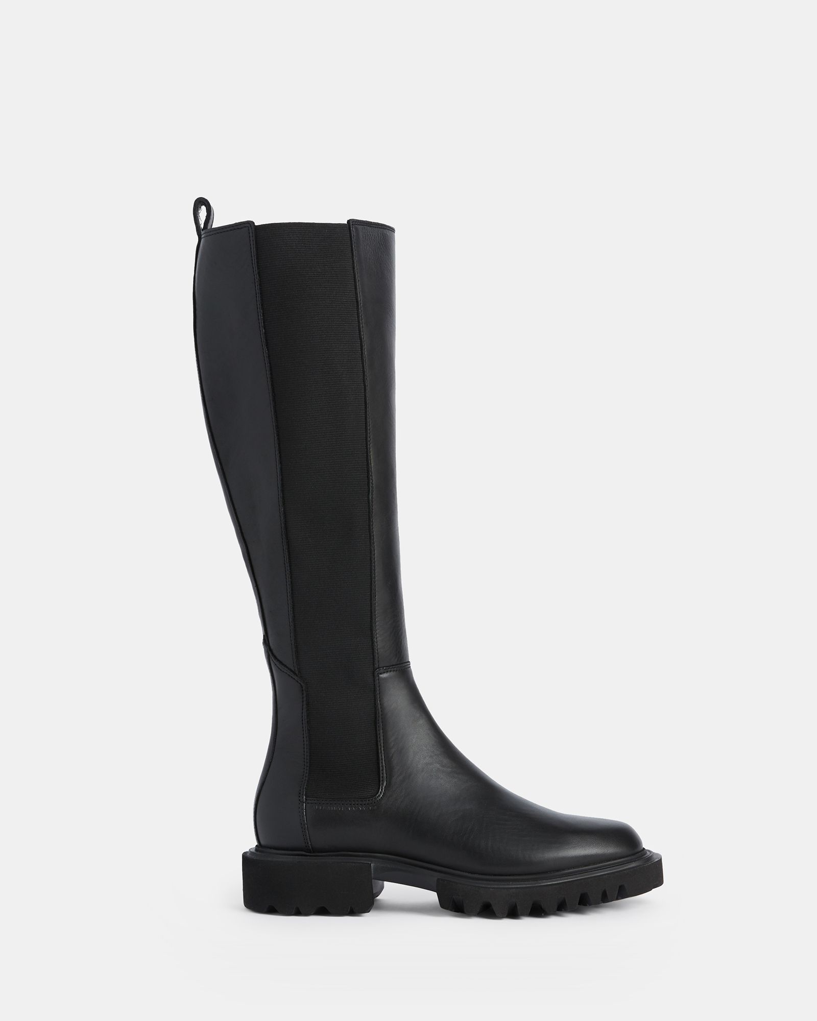 Maeve Knee High Slip On Leather Boots Black | ALLSAINTS | AllSaints UK