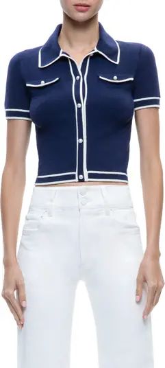 Alice + Olivia Marlena Crop Wool Blend Button-Up Polo Sweater | Nordstrom | Nordstrom