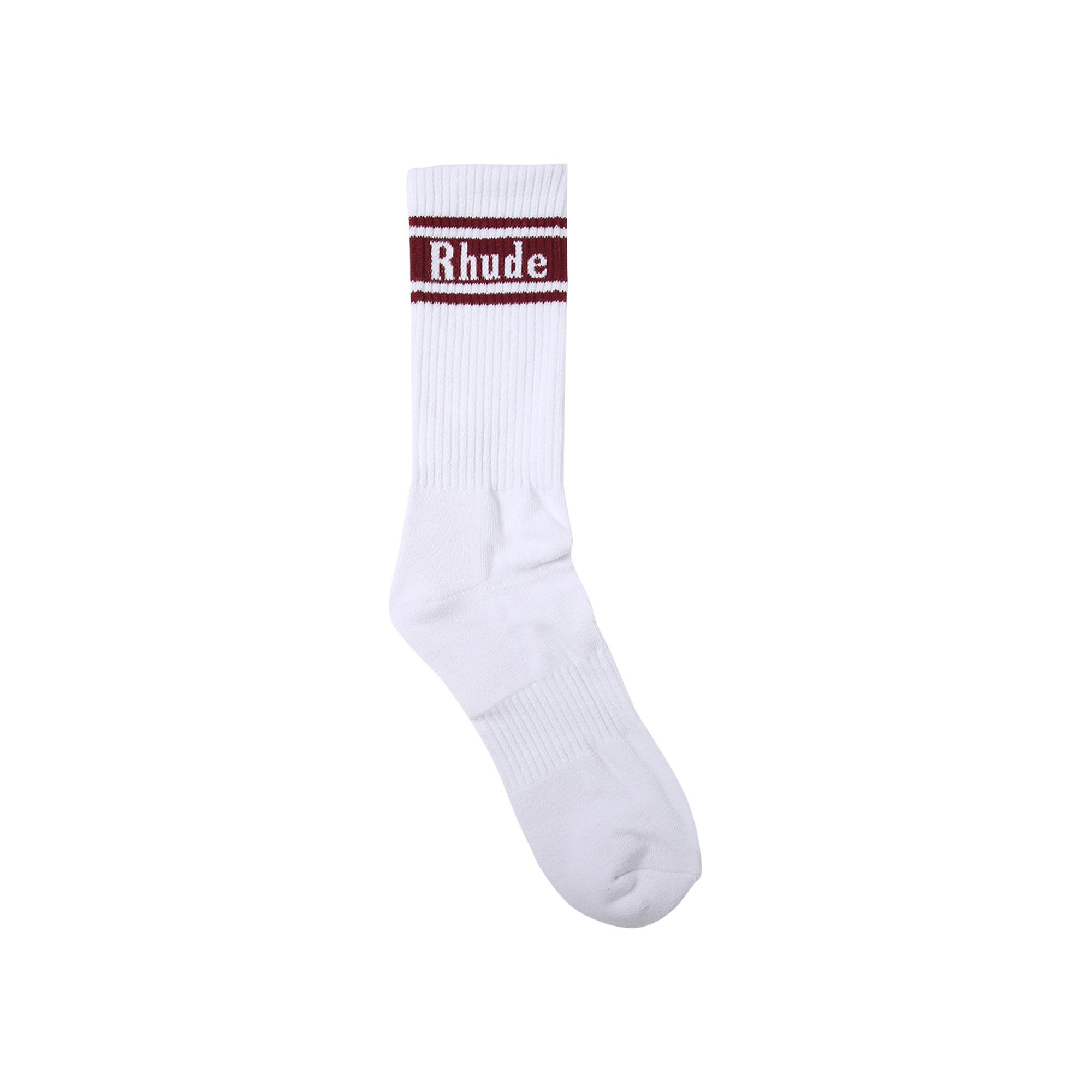 Rhude Stripe Logo Sock 'White/Maroon' | GOAT