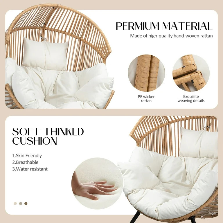 Walsunny Egg Chairs Outdoor Patio Wicker Oversized Egg Shell Lounger Lawn Chair with Cushion for ... | Walmart (US)