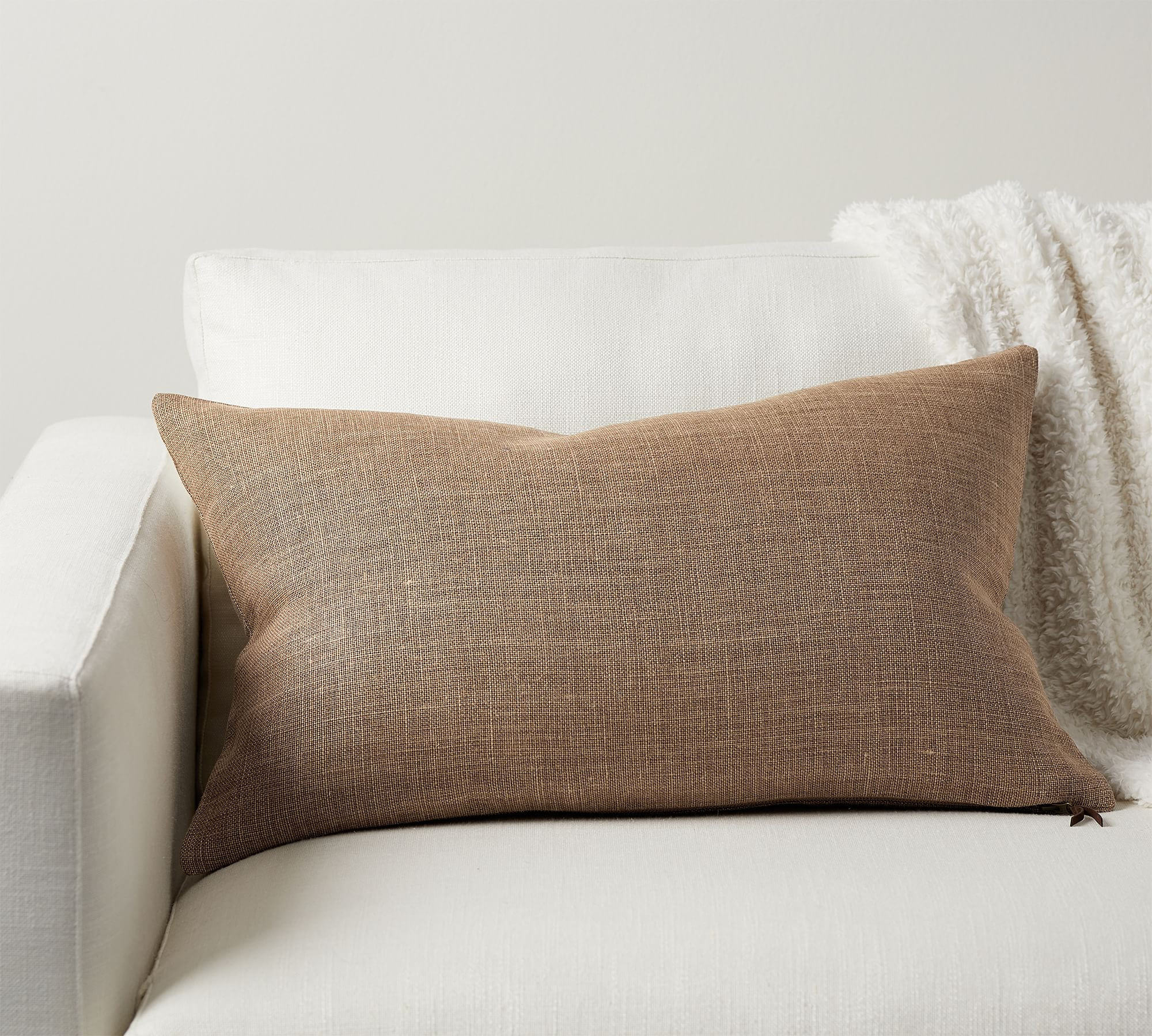 Belgian Linen Lumbar & Down Feather Insert Bundle, 16 x 26"", Bronze | Pottery Barn (US)