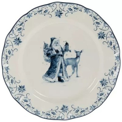 1 Blue White Santa with Reindeer Dinner Plates Vtg 10.3" Ceramic Retro Christmas | eBay US