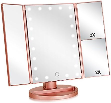 Tri-fold Lighted Vanity Makeup Mirror with 3x/2x Magnification,21 LEDs Light and Touch Screen,180... | Amazon (US)