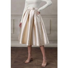 Luxurious Night Bowknot Pleated Midi Skirt in Champagne for Cocktail Parties & Formal Events | Chicwish