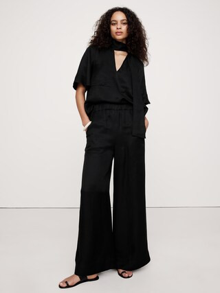 High-Rise Wide-Leg Viscose-Linen Pull-On Pant | Banana Republic (CA)