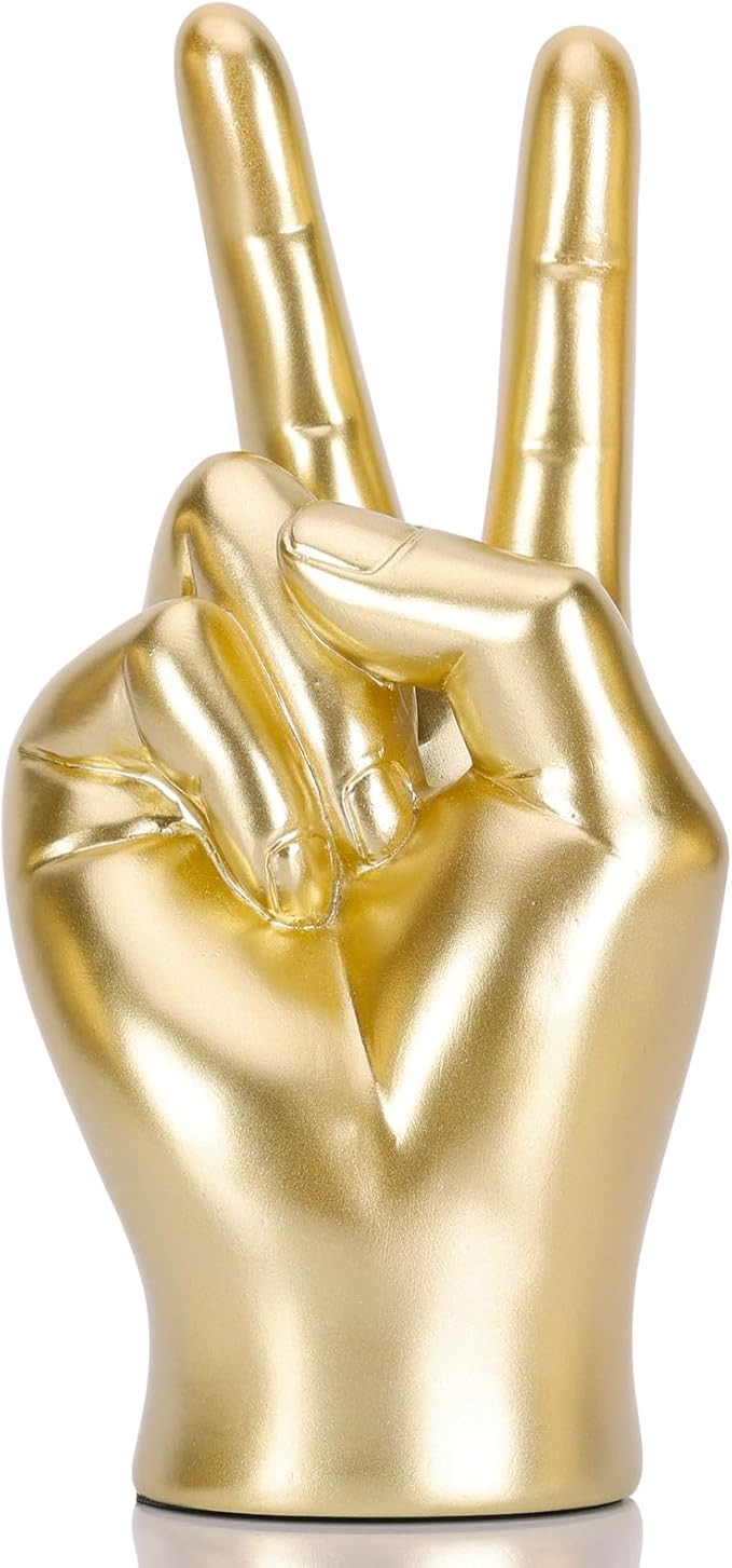 DOVDOV Peaceful Hand Gesture, Gold Hand Decoration, Gold Finger Figurine for Shelf, Room, Office,... | Amazon (US)