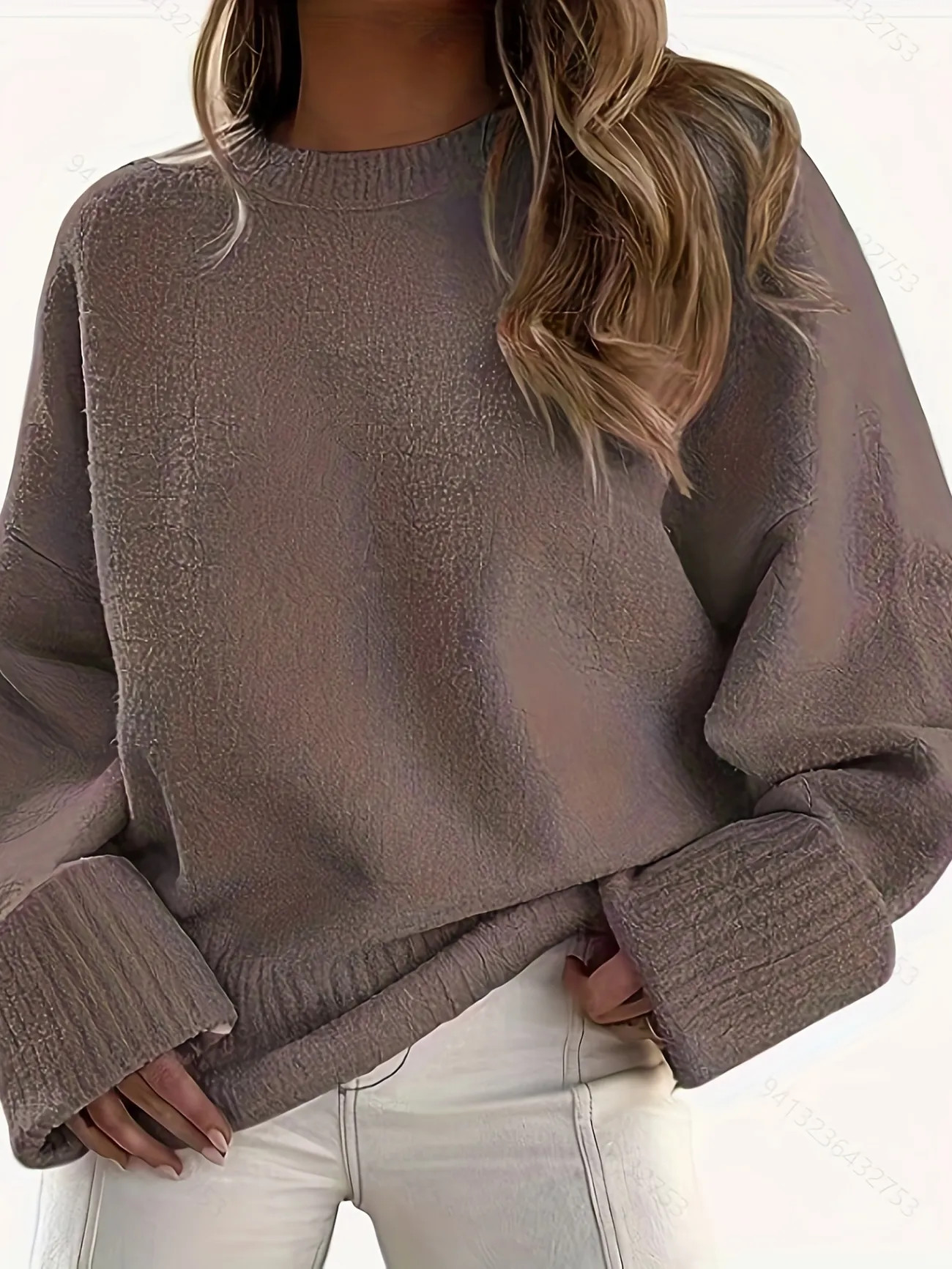 Solid Crew Neck Fuzzy Pullover Sweater, Casual Long Sleeve Drop Shoulder Sweater, Women's Clothin... | Temu Affiliate Program